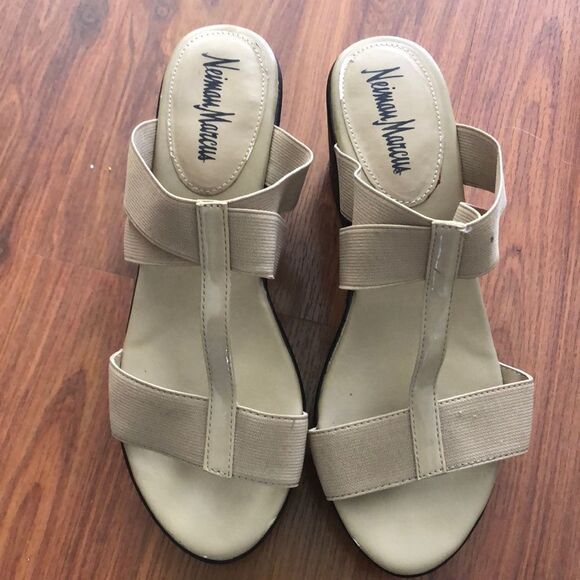 Neiman Marcus Beige elastic wedges.7 - Picture 1 of 11
